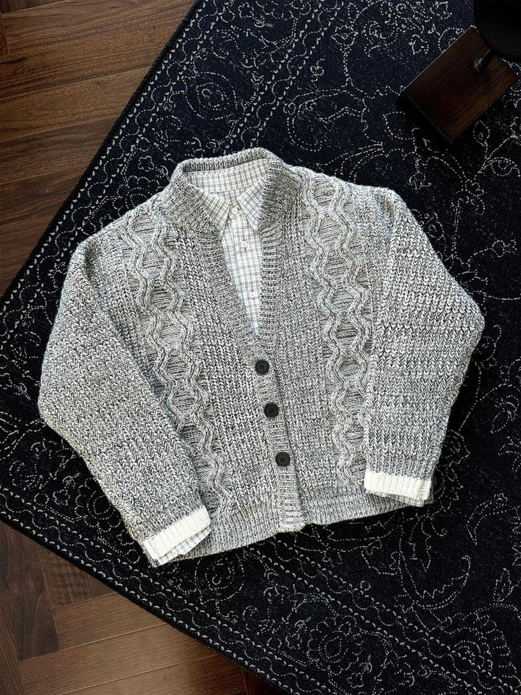CATSSTAC Star Pattern Warm V-neck Casual Unisex Long Sleeve Grey Knit Cardigans