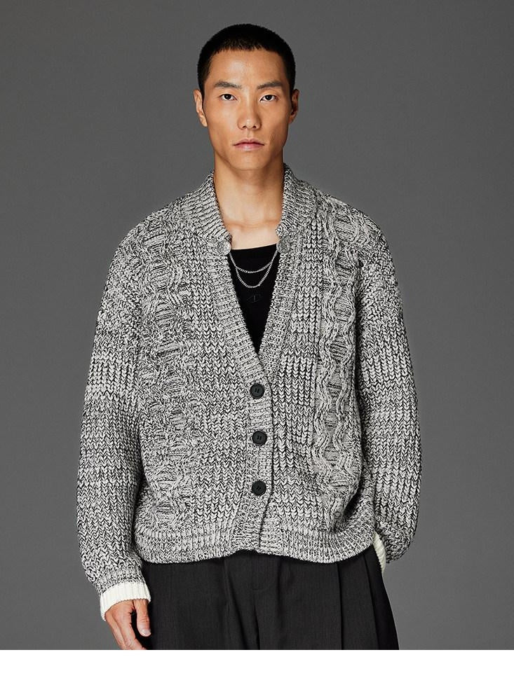 CATSSTAC Star Pattern Warm V-neck Casual Unisex Long Sleeve Grey Knit Cardigans