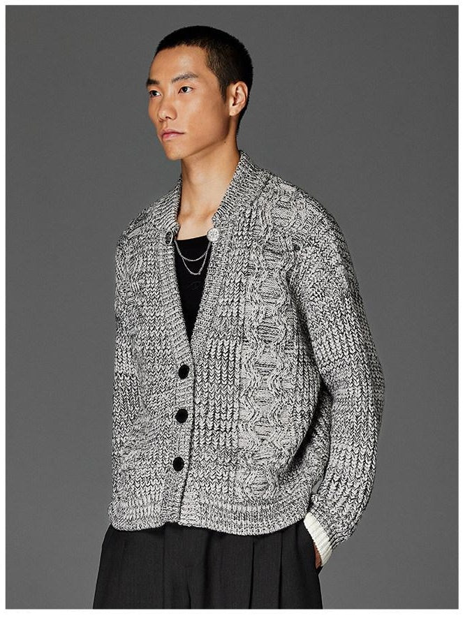 CATSSTAC Star Pattern Warm V-neck Casual Unisex Long Sleeve Grey Knit Cardigans
