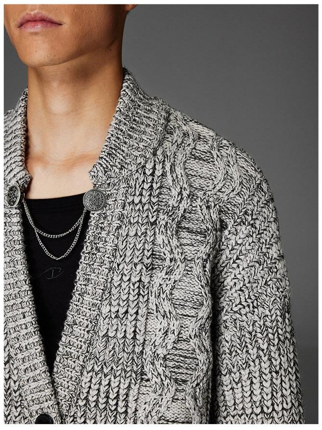 CATSSTAC Star Pattern Warm V-neck Casual Unisex Long Sleeve Grey Knit Cardigans
