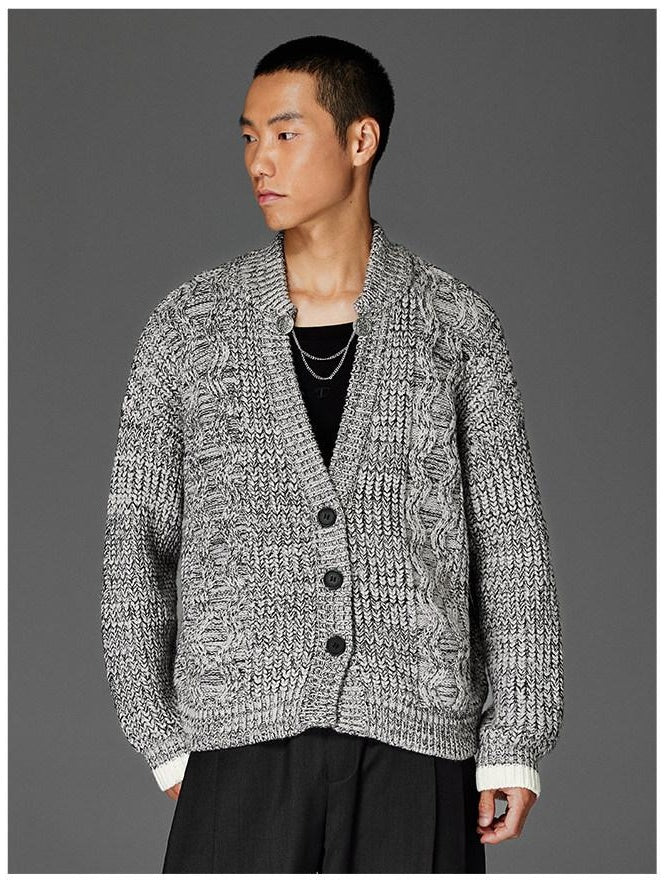CATSSTAC Star Pattern Warm V-neck Casual Unisex Long Sleeve Grey Knit Cardigans