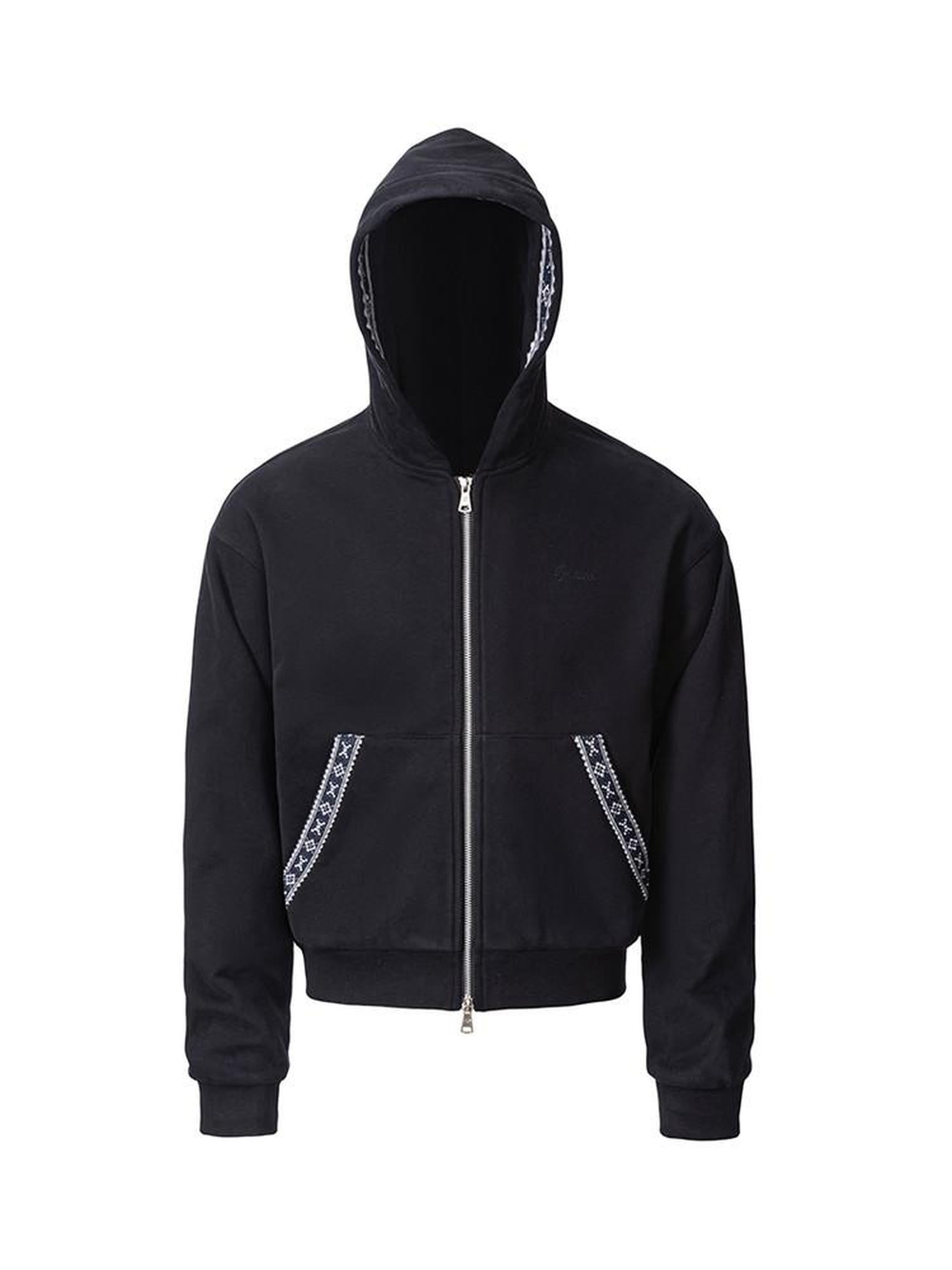 CATSSTAC Striped Zip Up Regular Fit Hooded Casual Unisex Everyday Black Gray Hoodie