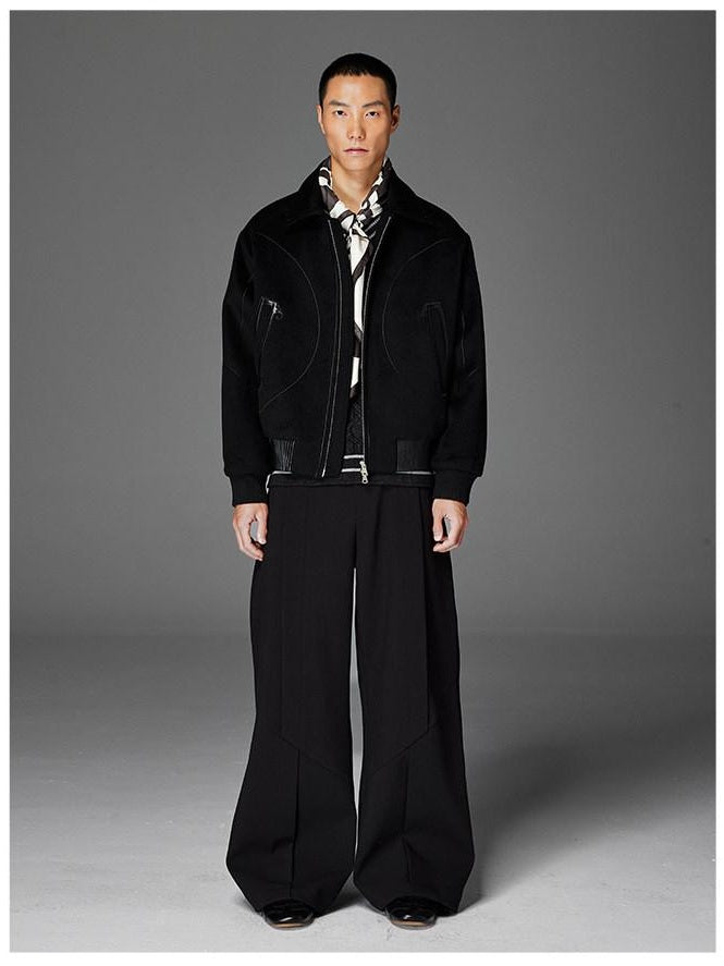 CATSSTAC Stylish Loose Fit Casual Zipper Turn Down Collar Men Black White Jackets
