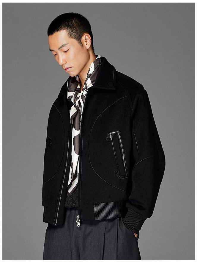 CATSSTAC Stylish Loose Fit Casual Zipper Turn Down Collar Men Black White Jackets