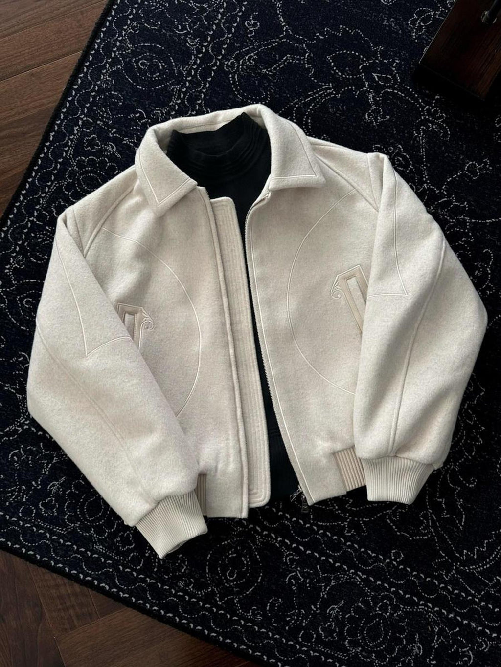 CATSSTAC Stylish Loose Fit Casual Zipper Turn Down Collar Men Black White Jackets