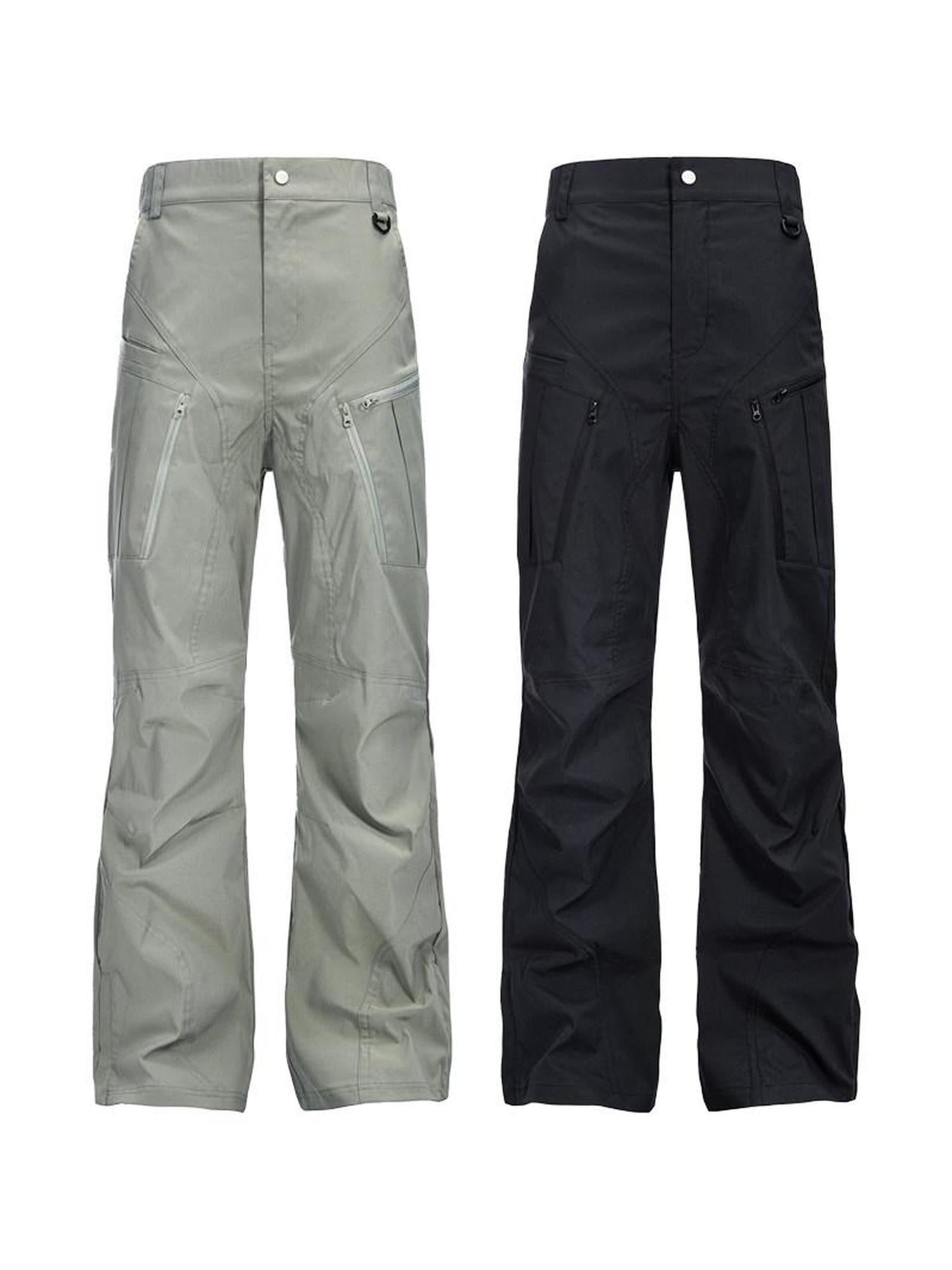 CATSSTAC Sun Protection Patchwork Loose Straight Button Fly Black Green Cargo Pants