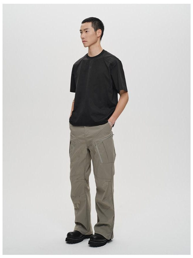 CATSSTAC Sun Protection Patchwork Loose Straight Button Fly Black Green Cargo Pants