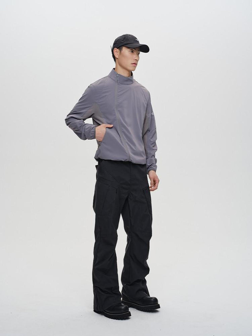 CATSSTAC Sun Protection Patchwork Loose Straight Button Fly Black Green Cargo Pants