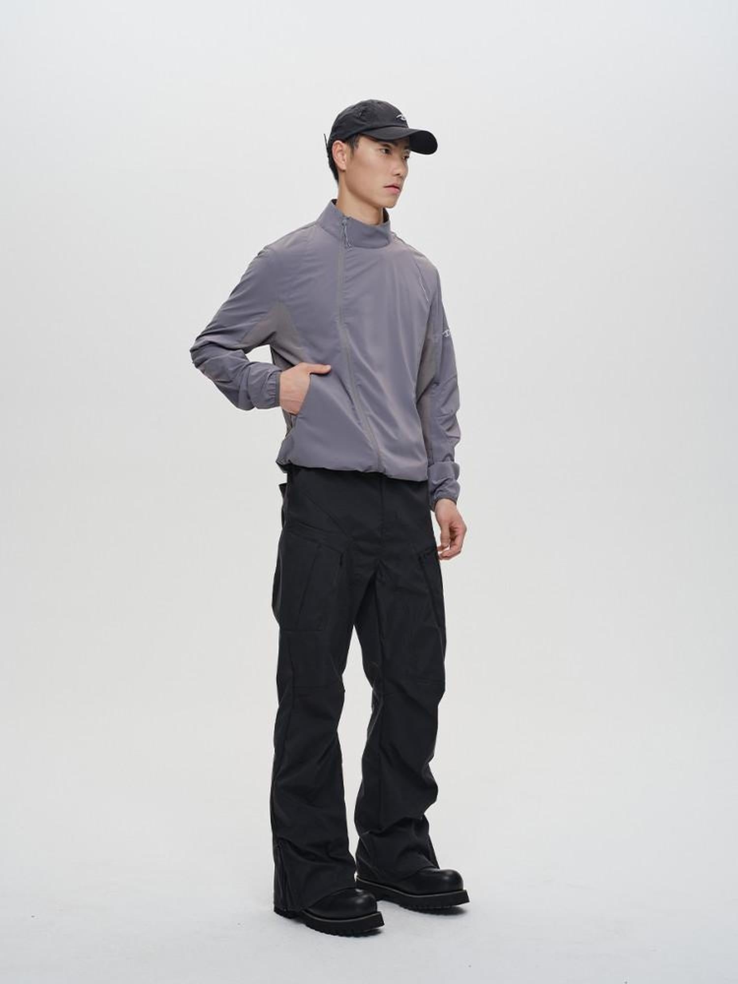 CATSSTAC Sun Protection Patchwork Loose Straight Button Fly Black Green Cargo Pants