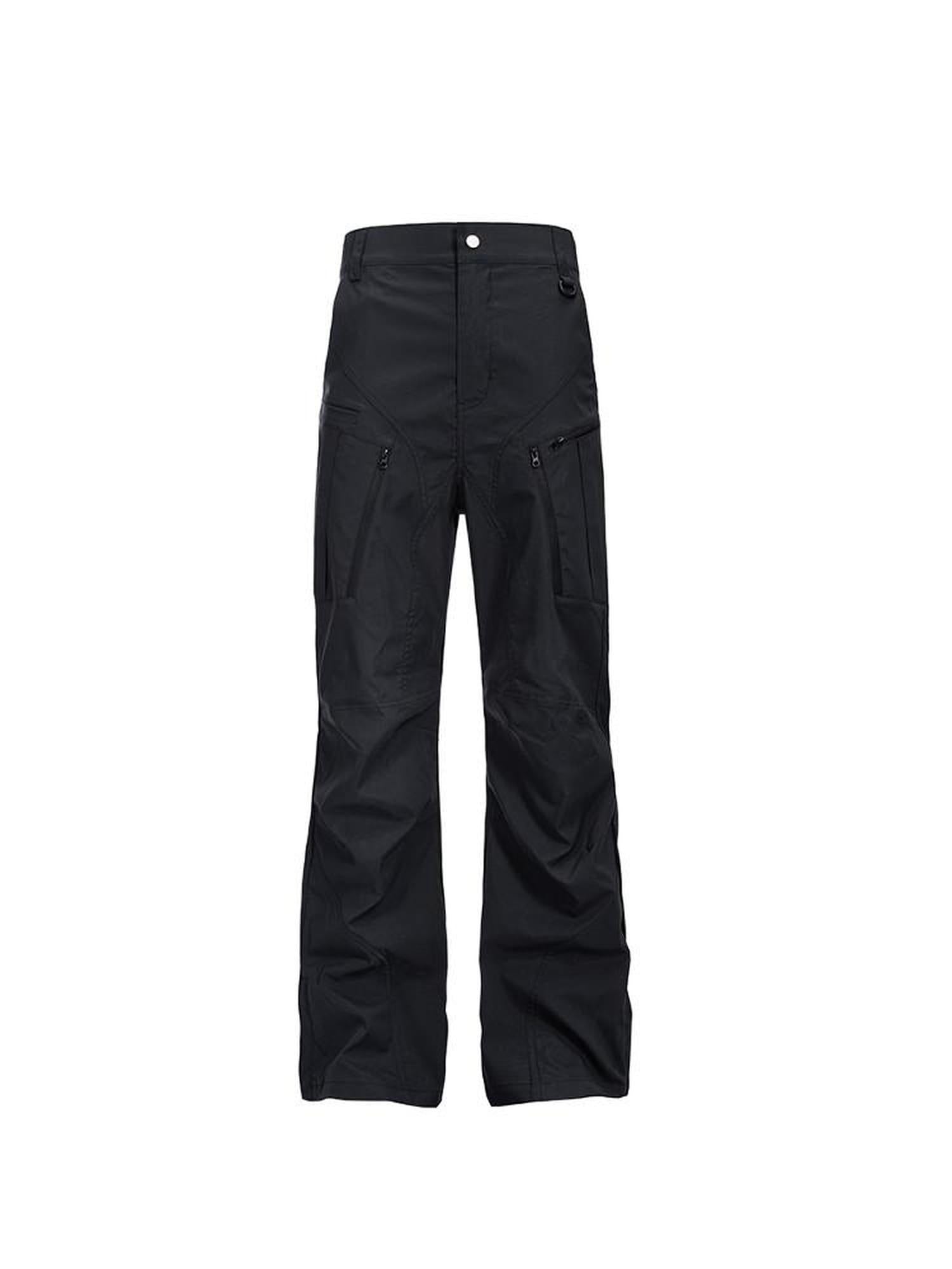 CATSSTAC Sun Protection Patchwork Loose Straight Button Fly Black Green Cargo Pants