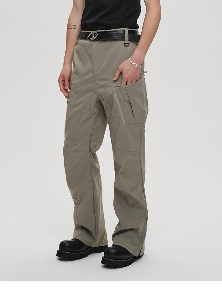 CATSSTAC Sun Protection Patchwork Loose Straight Button Fly Black Green Cargo Pants