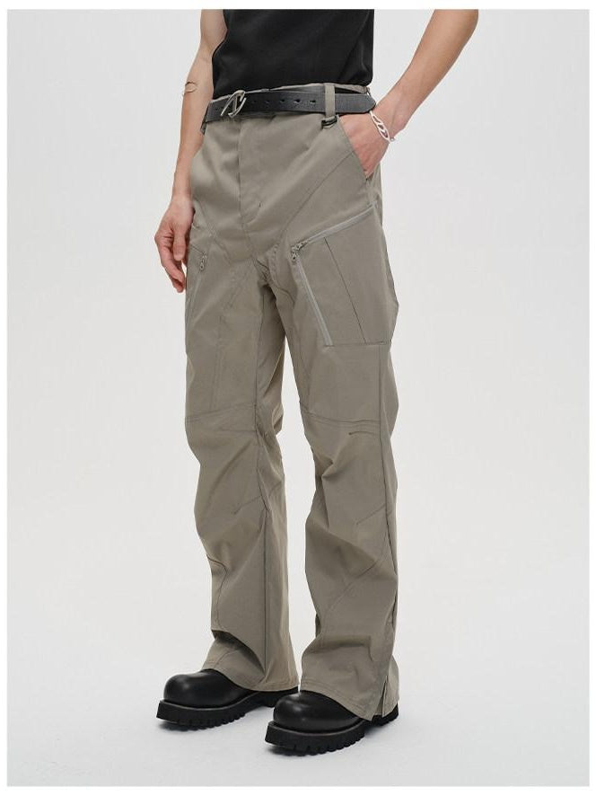 CATSSTAC Sun Protection Patchwork Loose Straight Button Fly Black Green Cargo Pants