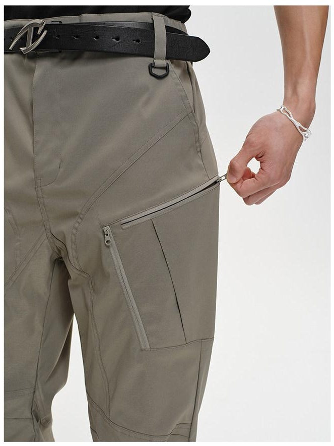 CATSSTAC Sun Protection Patchwork Loose Straight Button Fly Black Green Cargo Pants