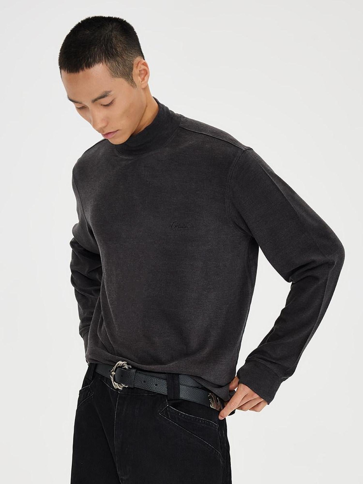 CATSSTAC Thermal Loose Casual Half Collar Unisex Pullover Long Sleeve T-Shirts