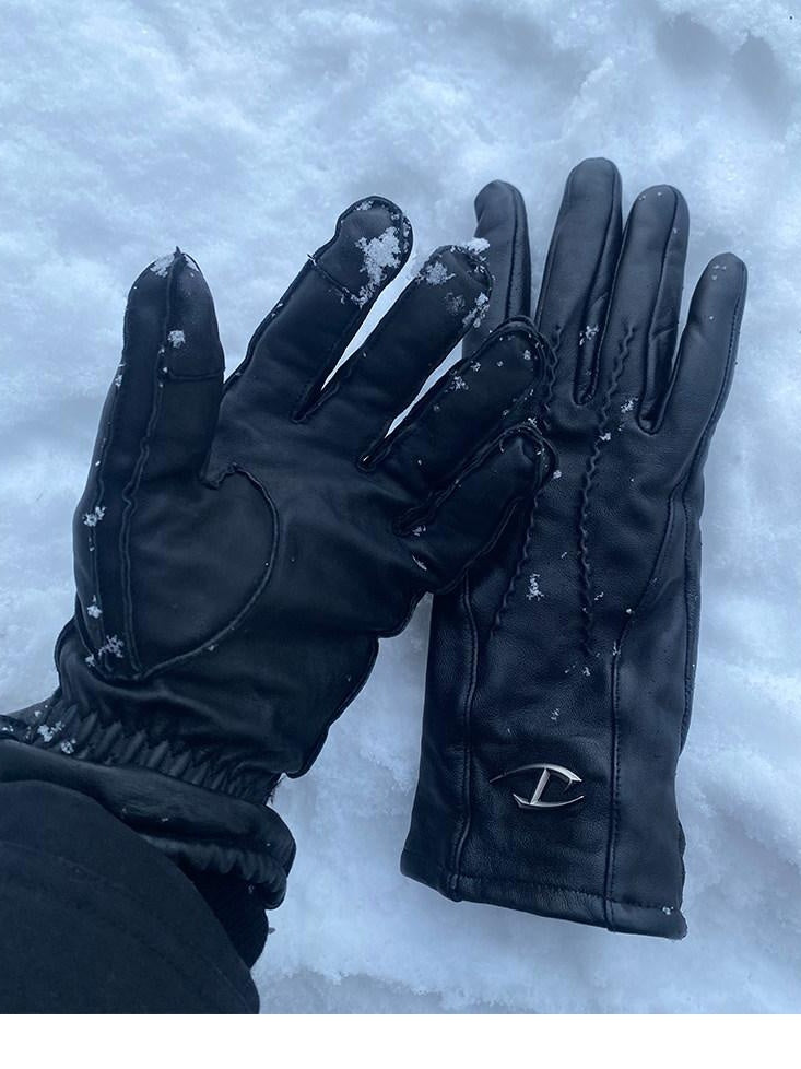 CATSSTAC Thick Sheepskin Leather Long Minimalist Black Driving Gloves