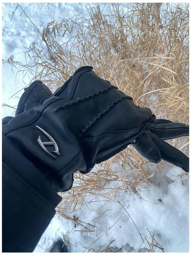 CATSSTAC Thick Sheepskin Leather Long Minimalist Black Driving Gloves