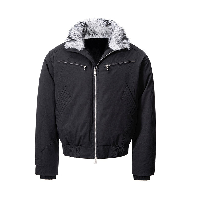 CATSSTAC Thick Warm Down Filled Loose Fit Lapel Collar Zipper Unisex Puffer Down Jackets
