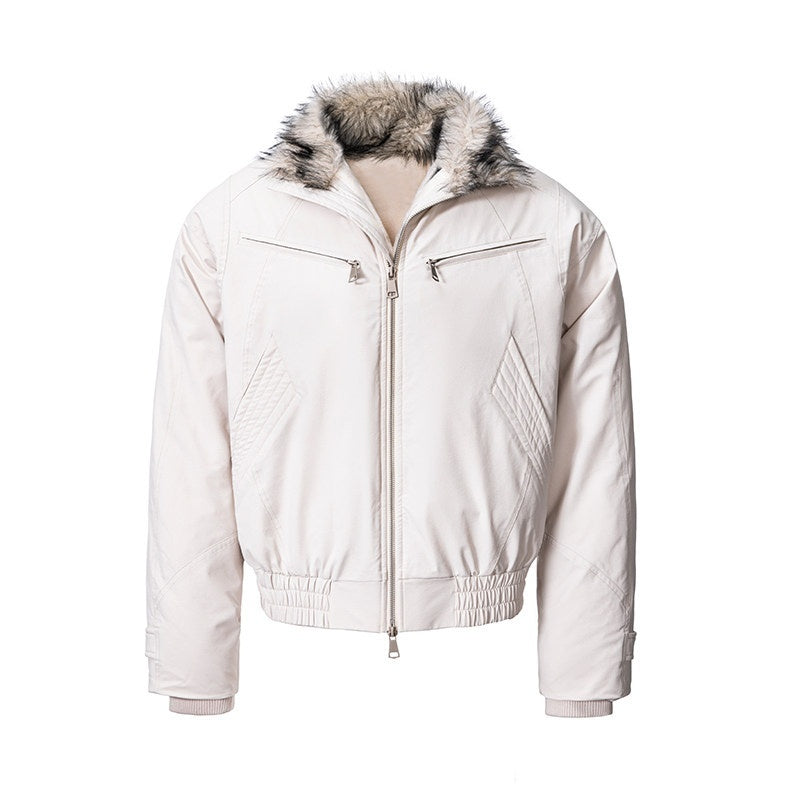 CATSSTAC Thick Warm Down Filled Loose Fit Lapel Collar Zipper Unisex Puffer Down Jackets