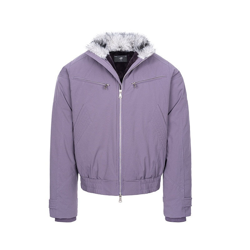CATSSTAC Thick Warm Down Filled Loose Fit Lapel Collar Zipper Unisex Puffer Down Jackets