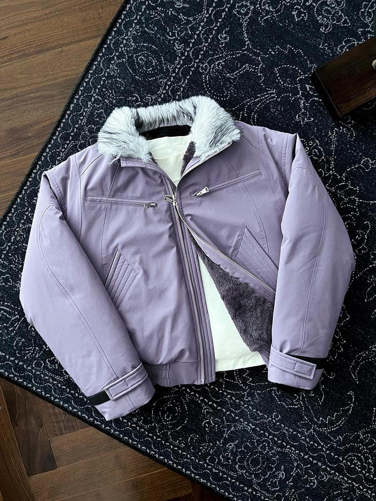 CATSSTAC Thick Warm Down Filled Loose Fit Lapel Collar Zipper Unisex Puffer Down Jackets