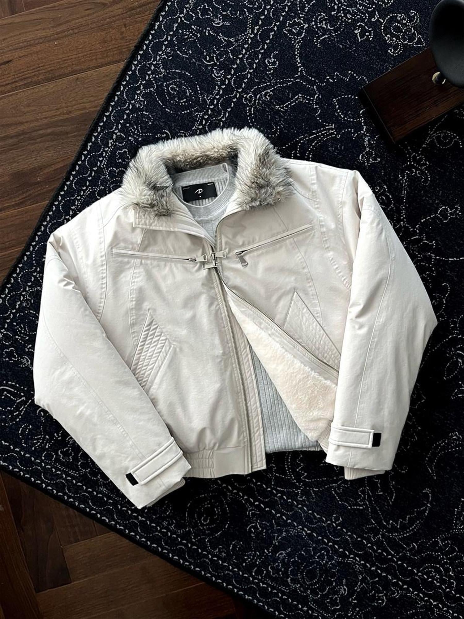 CATSSTAC Thick Warm Down Filled Loose Fit Lapel Collar Zipper Unisex Puffer Down Jackets