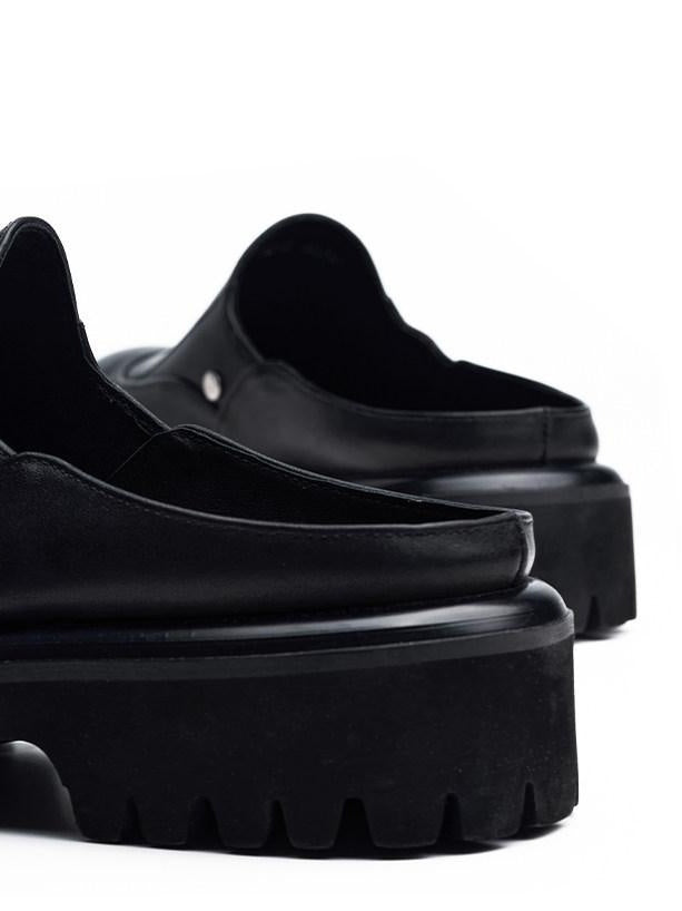 CATSSTAC Top Grain Leather Platform Minimalist Youth Trend Everyday Black Eva Slides