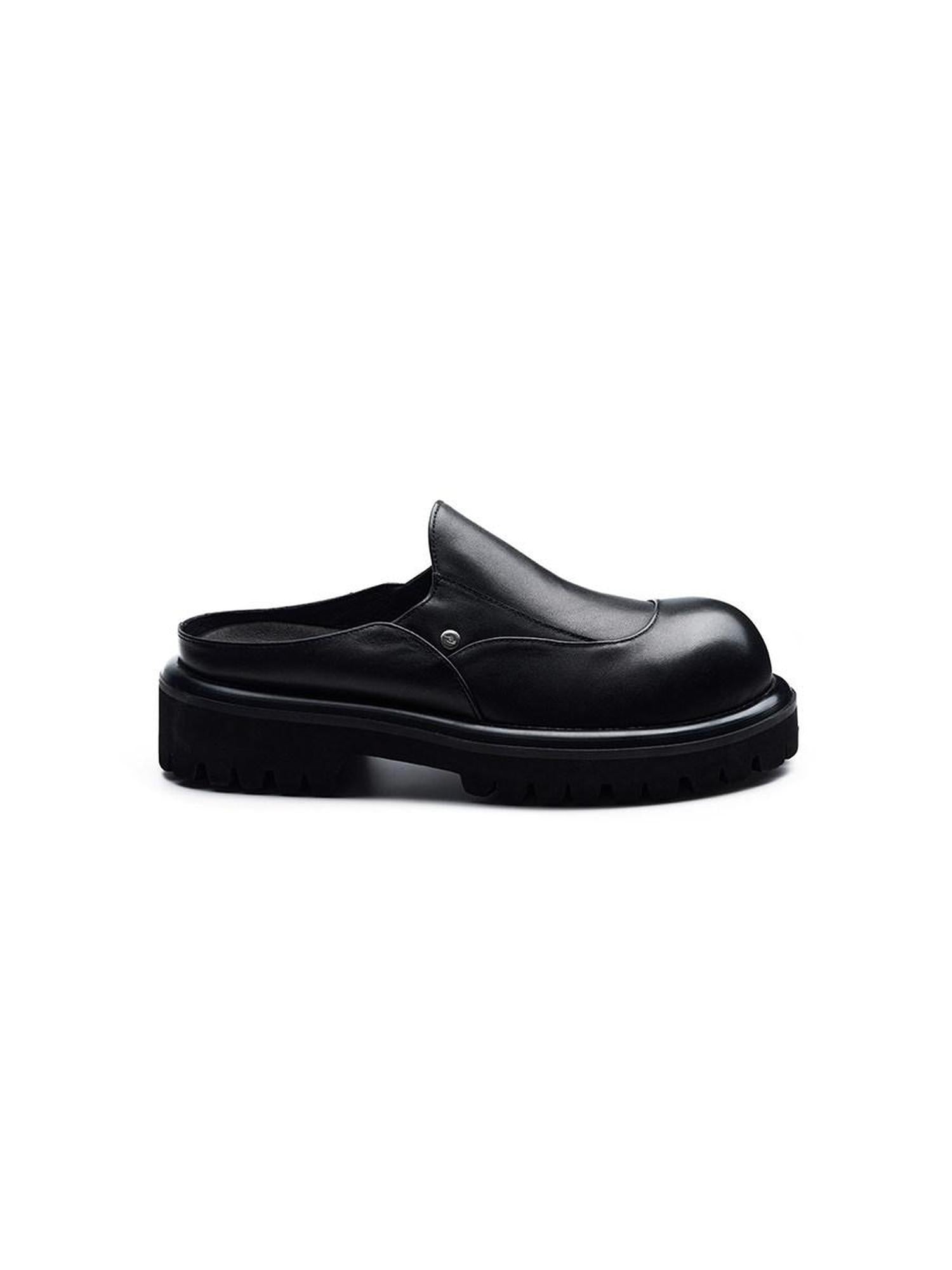 CATSSTAC Top Grain Leather Platform Minimalist Youth Trend Everyday Black Eva Slides