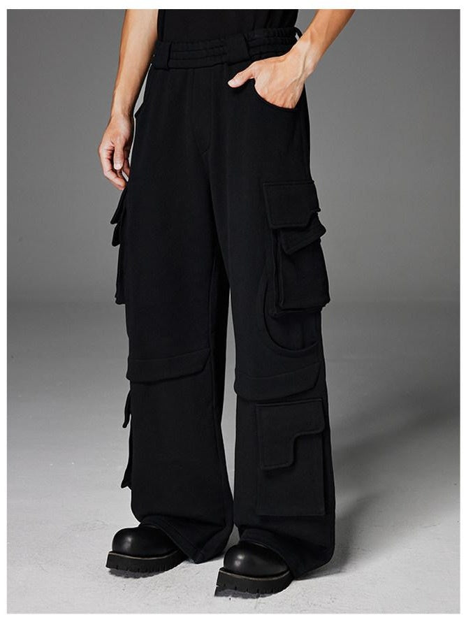 CATSSTAC Trendy Youth Straight Mid Waist Solid Black Light Gray Casual Cargo Pants