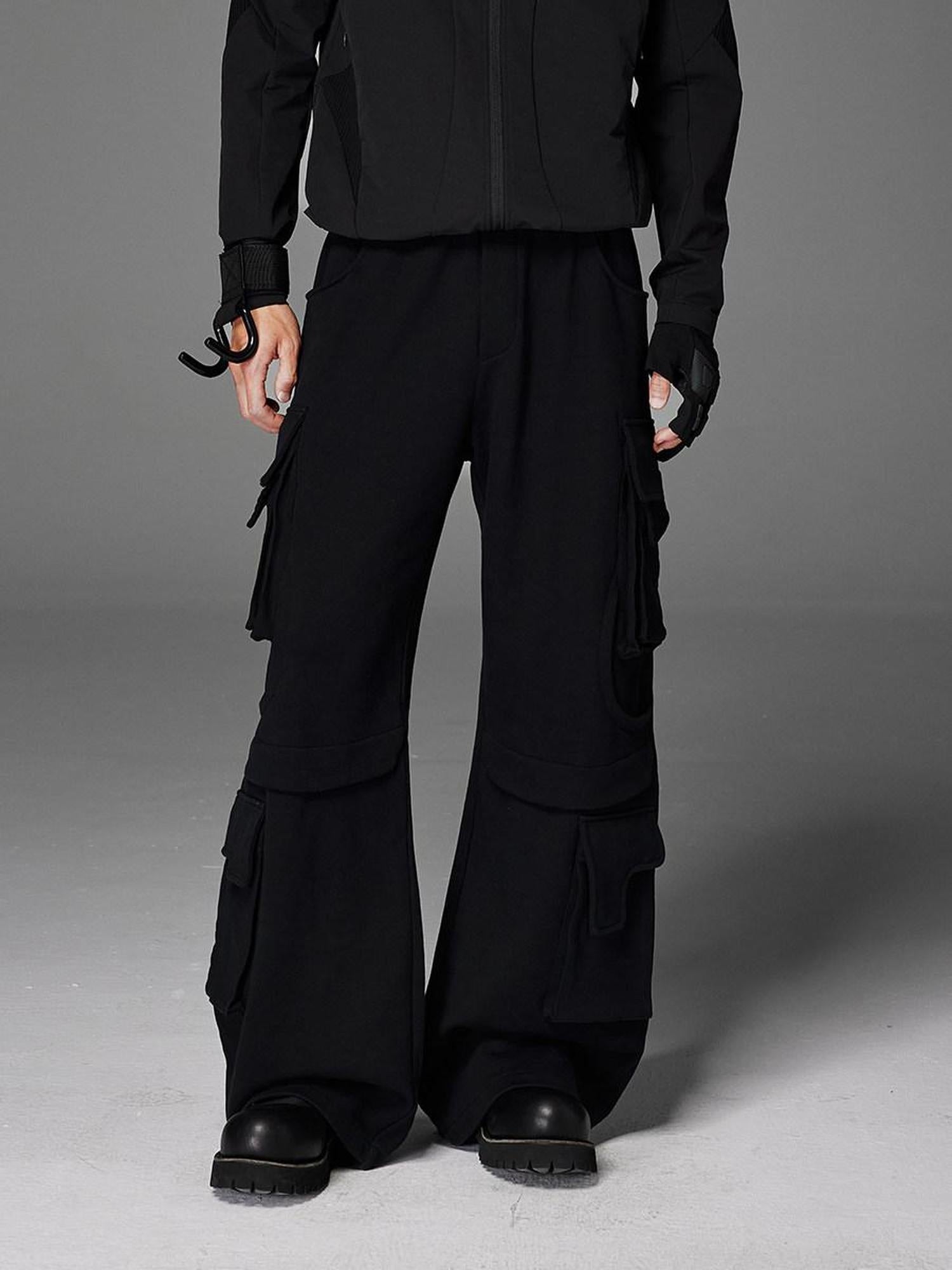 CATSSTAC Trendy Youth Straight Mid Waist Solid Black Light Gray Casual Cargo Pants