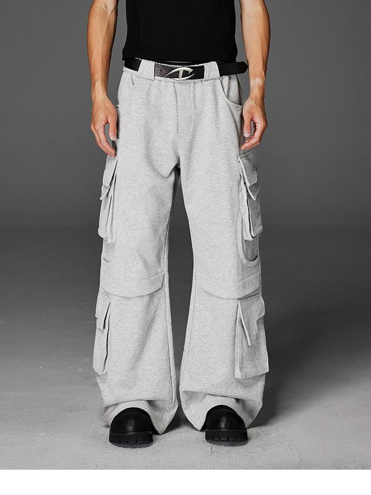 CATSSTAC Trendy Youth Straight Mid Waist Solid Black Light Gray Casual Cargo Pants