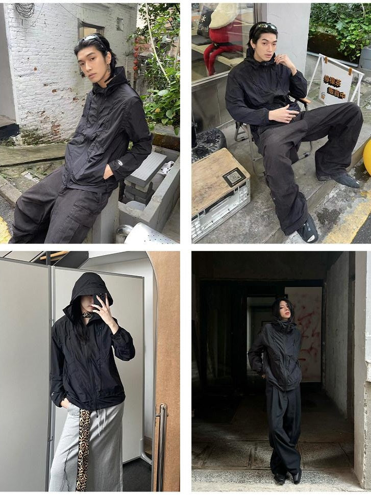 CATSSTAC Upf50 Shield Loose Fit Cool Hooded Zip Thin Long Sleeve Sun Protection Hoodies