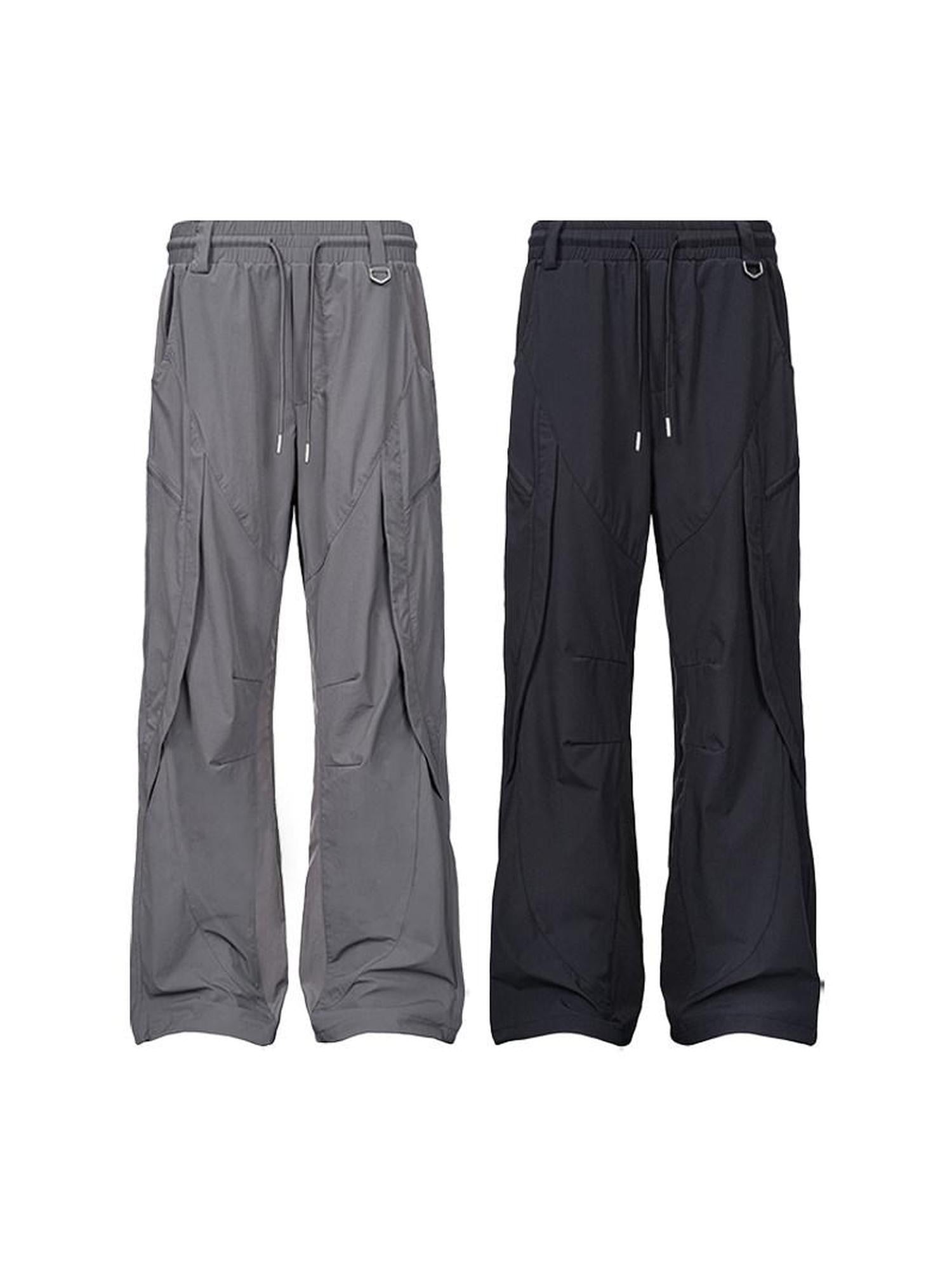 CATSSTAC Uv Protection Relaxed Drawstring Nylon Stretch Black Wide Leg Pants