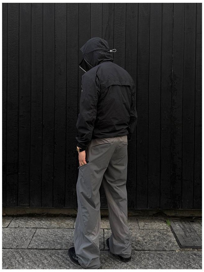 CATSSTAC Uv Protection Relaxed Drawstring Nylon Stretch Black Wide Leg Pants