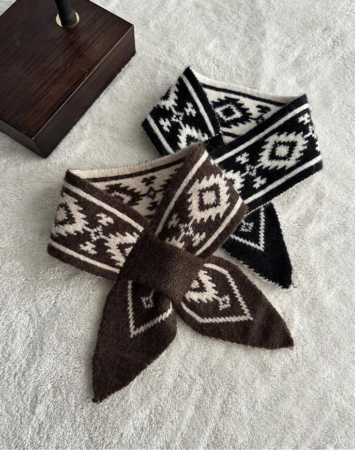 CATSSTAC Versatile Decorative Ethnic Geometric Rectangular Unisex Black Brown Scarves