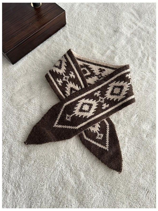 CATSSTAC Versatile Decorative Ethnic Geometric Rectangular Unisex Black Brown Scarves