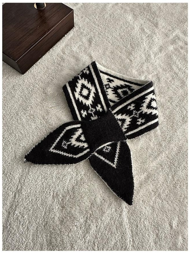 CATSSTAC Versatile Decorative Ethnic Geometric Rectangular Unisex Black Brown Scarves