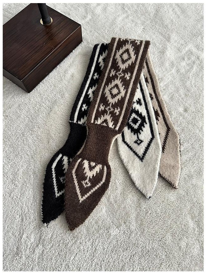 CATSSTAC Versatile Decorative Ethnic Geometric Rectangular Unisex Black Brown Scarves