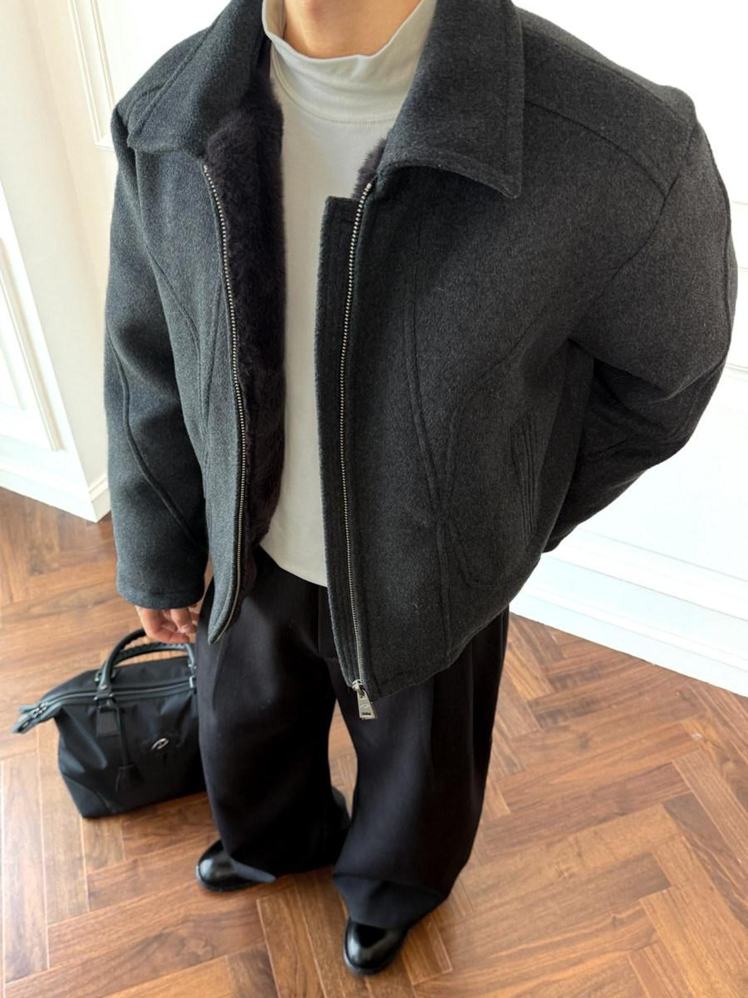 CATSSTAC Warm 650Fp White Duck Down Thick Loose Casual Lapel Zipper Detail Down Jackets