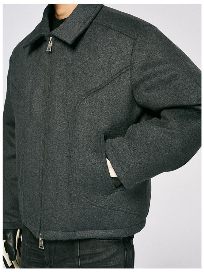 CATSSTAC Warm 650Fp White Duck Down Thick Loose Casual Lapel Zipper Detail Down Jackets