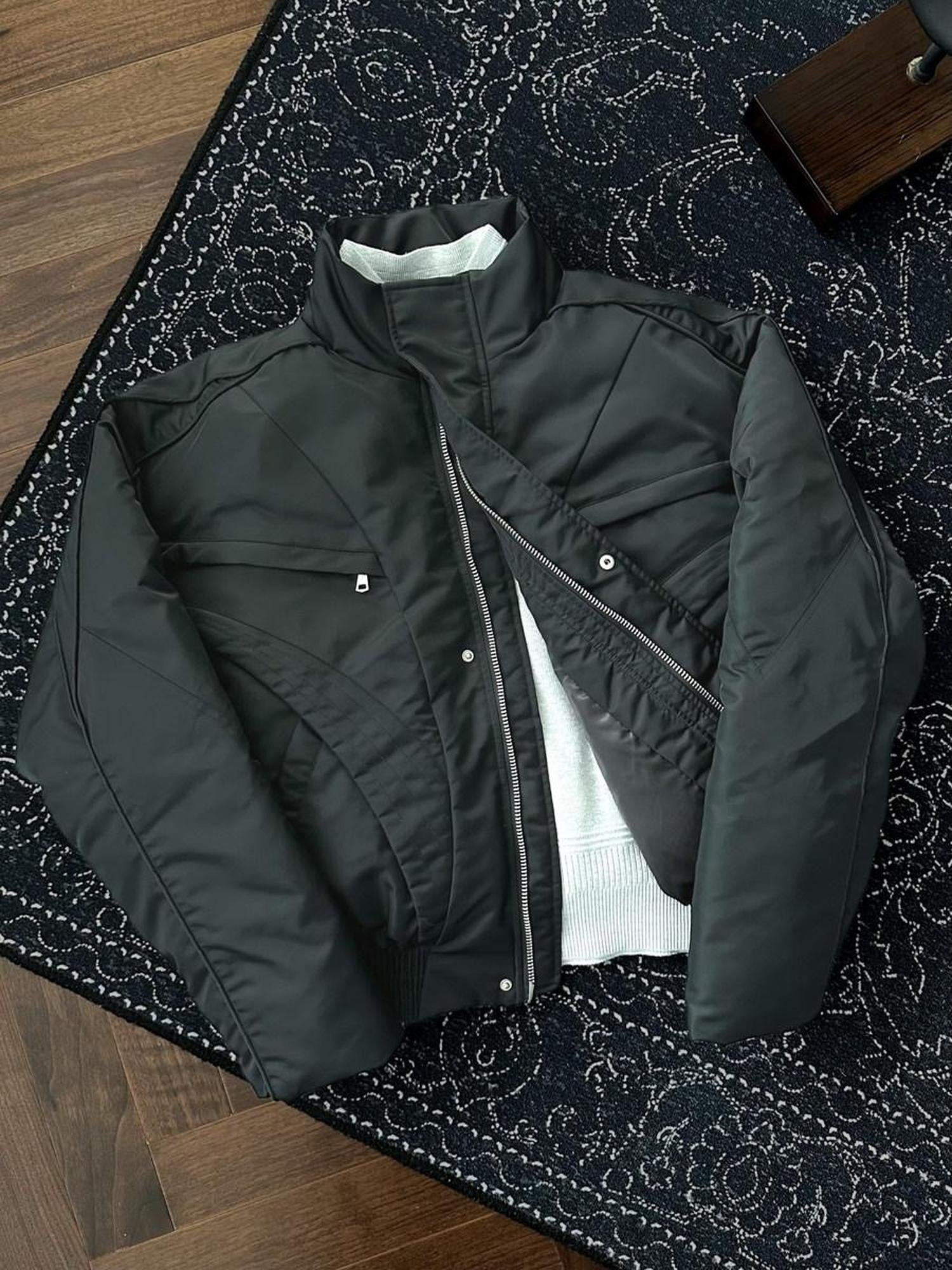 CATSSTAC Warm Cotton Filled Loose Stand Collar Unisex Black Puffer Jackets