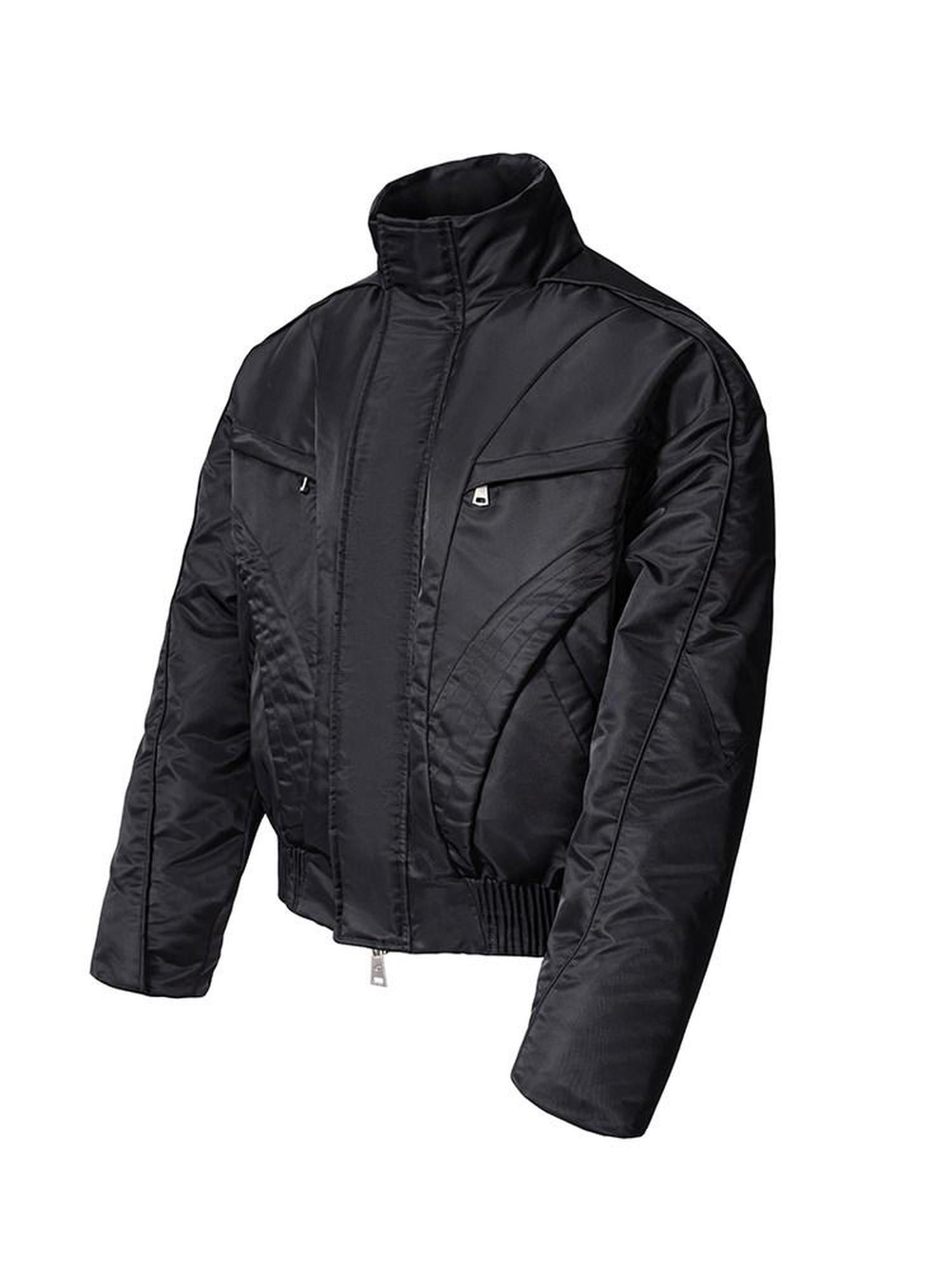 CATSSTAC Warm Cotton Filled Loose Stand Collar Unisex Black Puffer Jackets