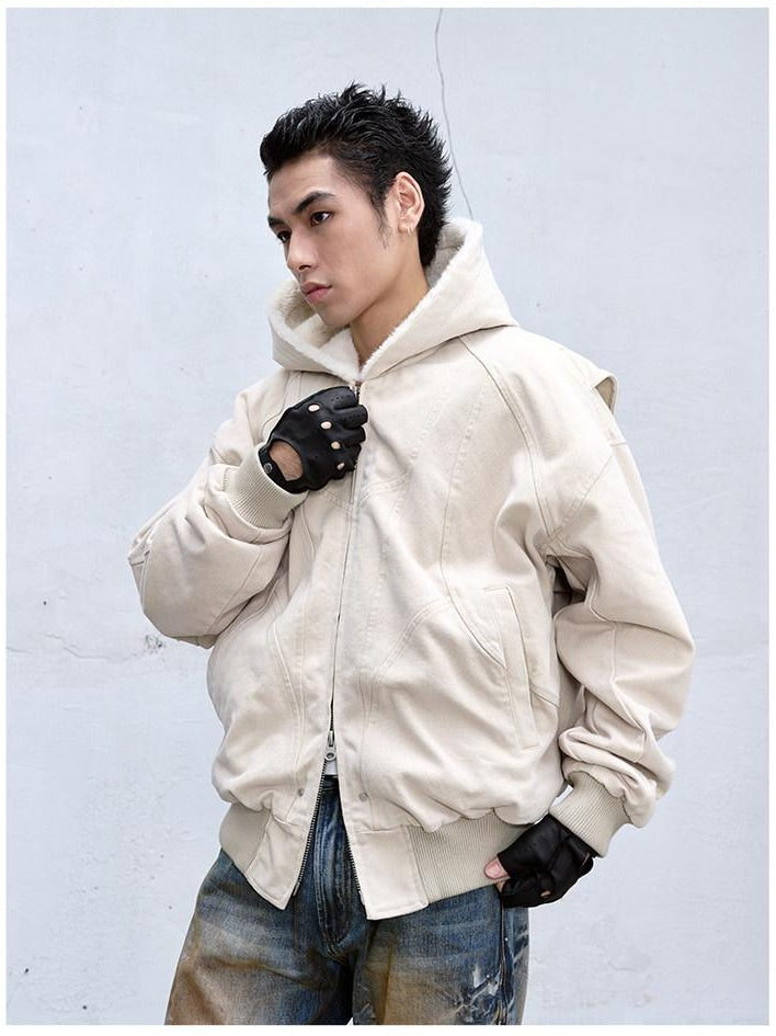 CATSSTAC Warm Fleece Lined Loose Fit Hooded Zip Pocket Unisex 100% Cotton Jackets