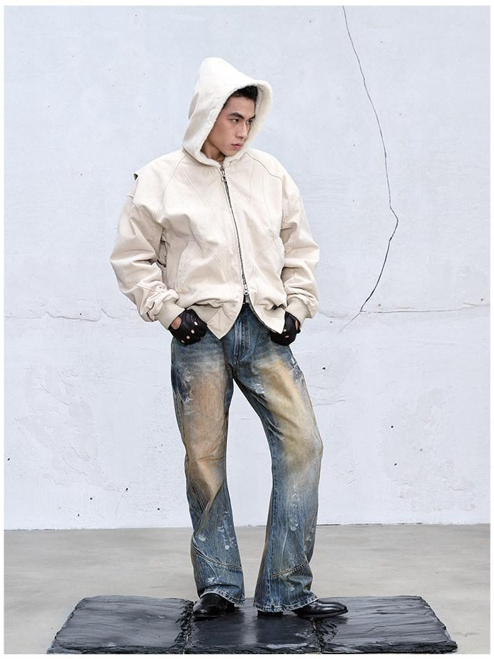 CATSSTAC Warm Fleece Lined Loose Fit Hooded Zip Pockets Unisex Youth Cotton Jackets