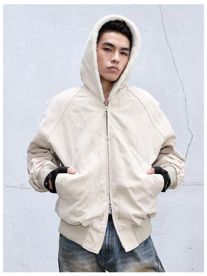CATSSTAC Warm Fleece Lined Loose Fit Hooded Zip Pockets Unisex Youth Cotton Jackets