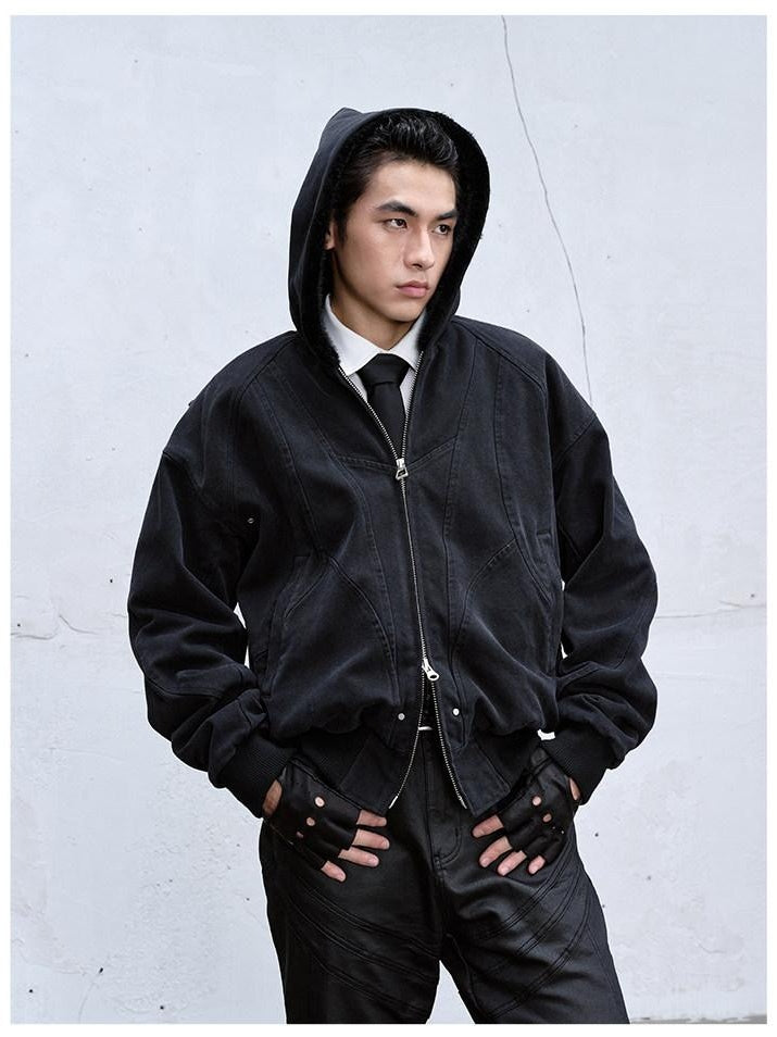 CATSSTAC Warm Fleece Lined Loose Fit Hooded Zip Pockets Unisex Youth Cotton Jackets