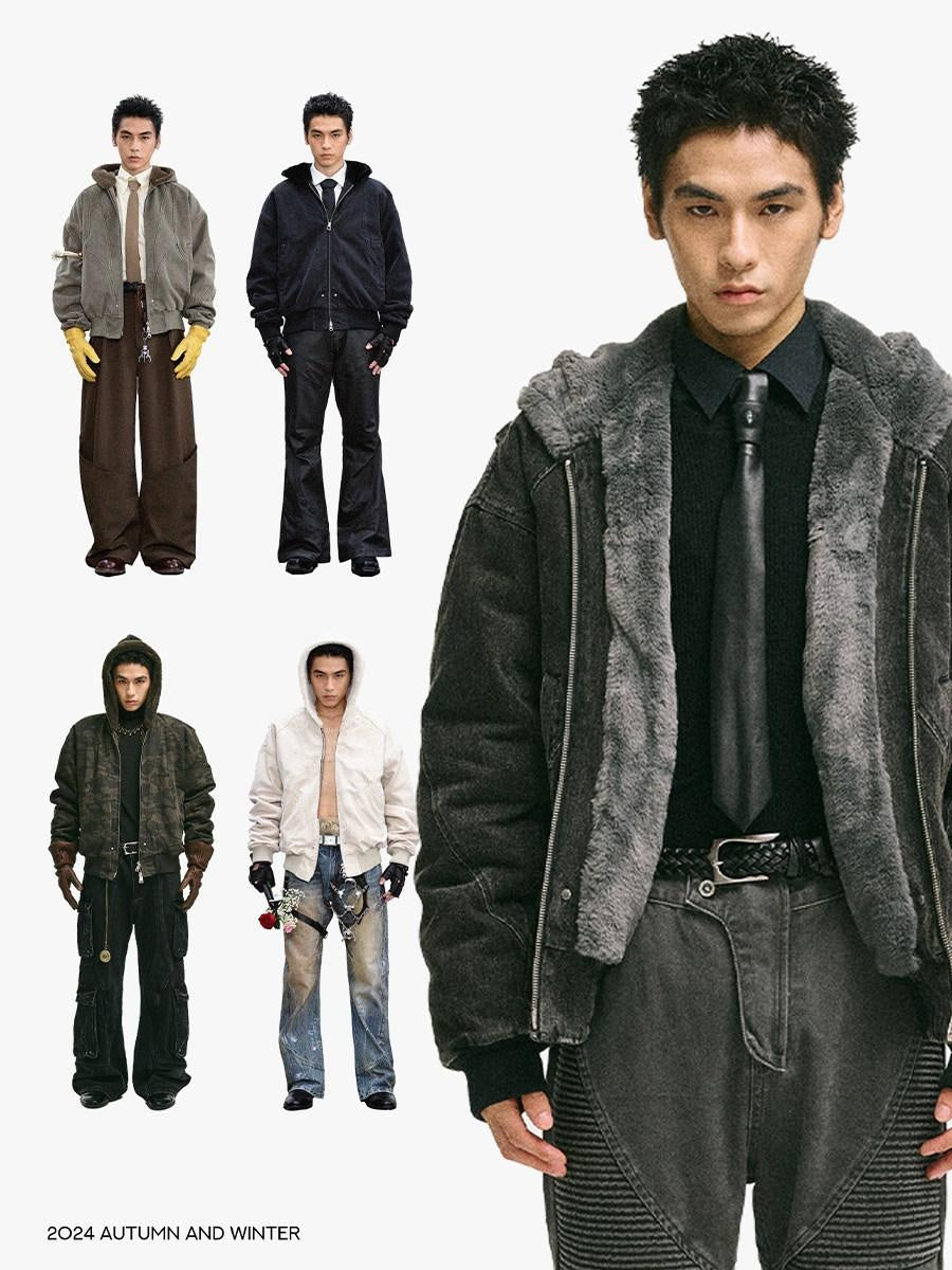 CATSSTAC Warm Fleece Lined Loose Fit Hooded Zip Pockets Unisex Youth Cotton Jackets