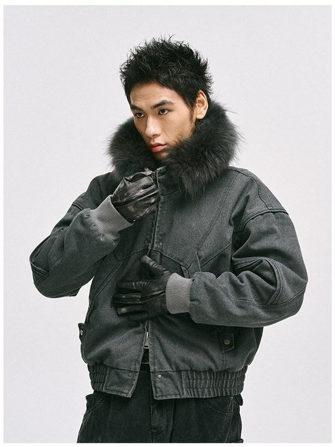 CATSSTAC Warm Fleece Lined Washed Loose Fit Hooded Unisex Cleanfit Cotton Puffer Jackets