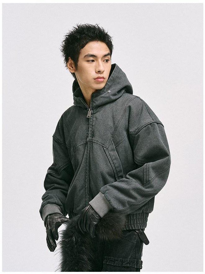 CATSSTAC Warm Fleece Lined Washed Loose Fit Hooded Unisex Cleanfit Cotton Puffer Jackets