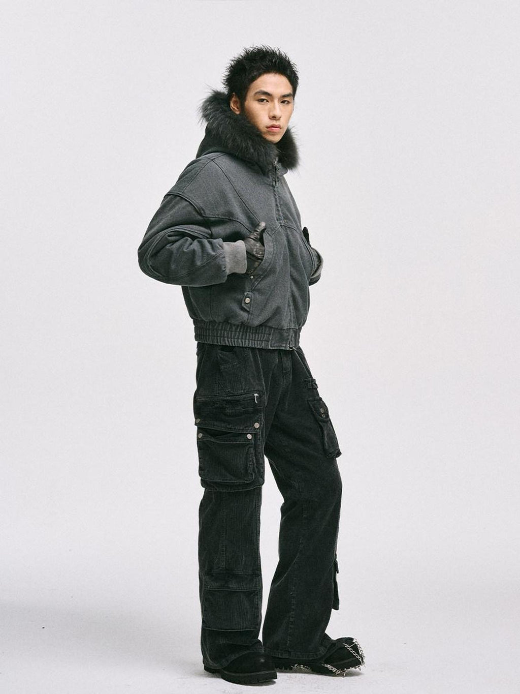 CATSSTAC Warm Fleece Lined Washed Loose Fit Hooded Unisex Cleanfit Cotton Puffer Jackets