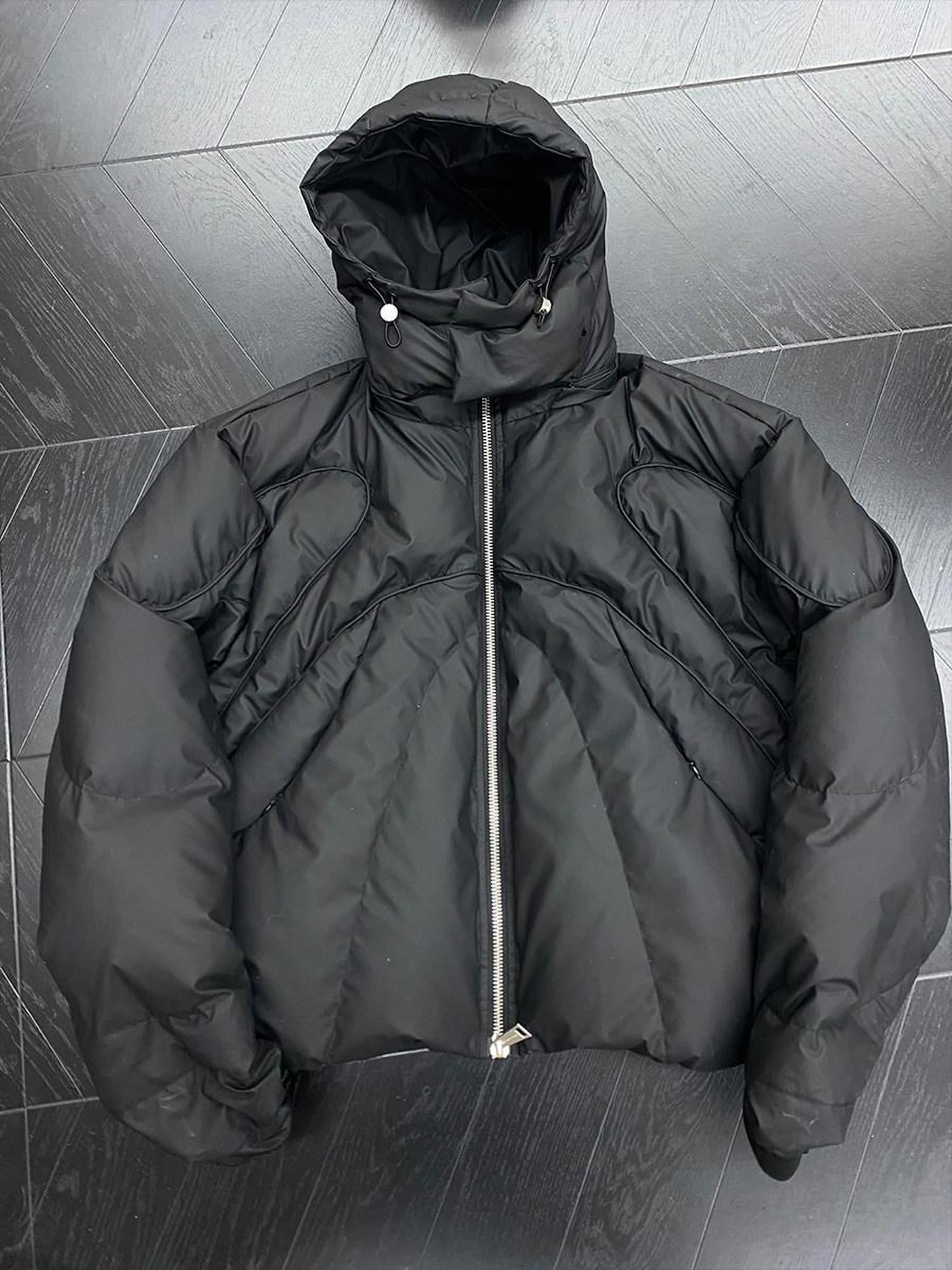 CATSSTAC Warm Hooded Loose Fit Cleanfit Teen Casual Solid Black Down Jackets